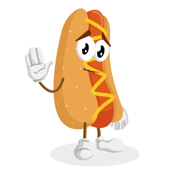 Hotdog maskotu ve arka plan elveda poz markanızı maskot için düz tasarım stili ile.