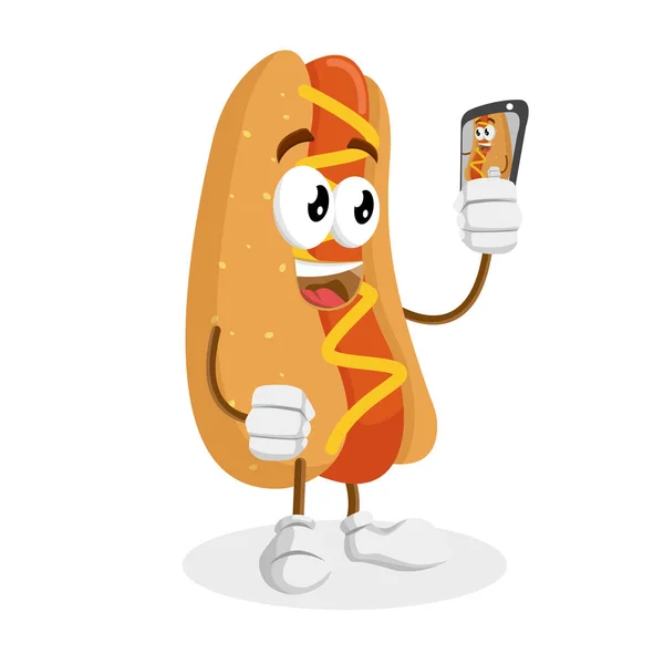 Hotdog Maskot Pozadí Selfie Představují Stylem Plochý Design Pro Maskota — Stockový vektor