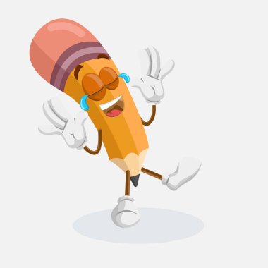 Markanızı maskot için düz tasarım stili ile kalem maskotu ve arka plan mutlu poz.