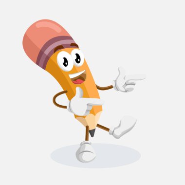 Kalem maskotu ve arka plan Hi markanızı maskot için düz tasarım stili ile poz.