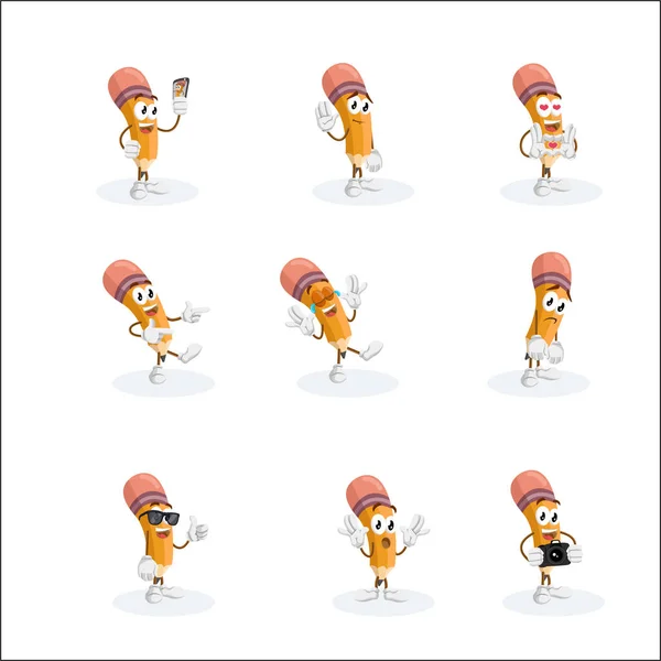 Kalem maskotu ve markanızı maskot için düz tasarım stili ile arka plan hazır.