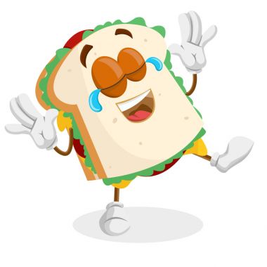 Sandviç maskotu ve arka plan mutlu markanızı maskot için düz tasarım stili ile poz.