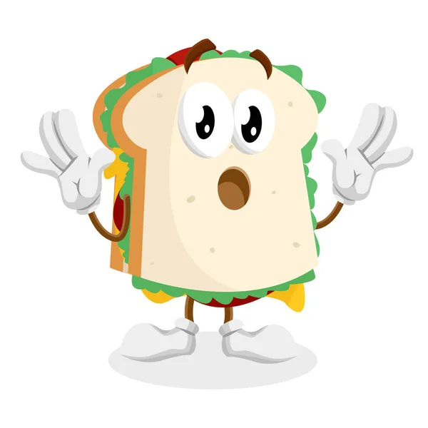 Mascotte Sandwich Pose Surprise Fond Avec Style Design Plat Pour — Image vectorielle