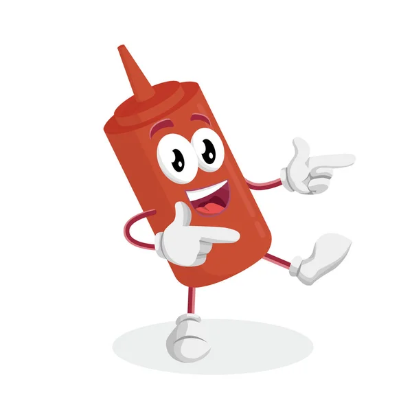 Ketchup Mascota Fondo Hola Pose Con Estilo Diseño Plano Para — Vector de stock