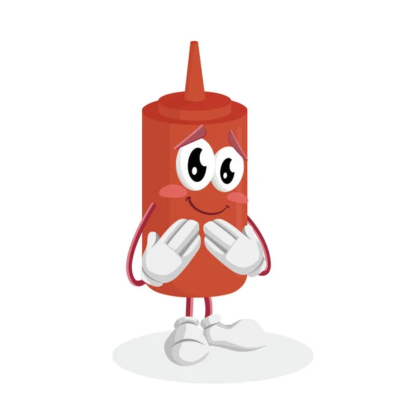 Ketchup Mascotte Achtergrond Beschaamd Poseren Met Platte Designstijl Voor Mascotte — Stockvector