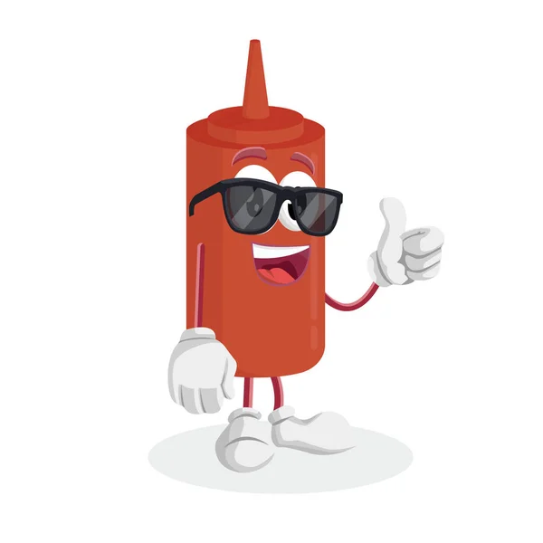 番茄酱吉祥物和背景拇指姿势与平面设计风格为您的吉祥物品牌 — 图库矢量图片