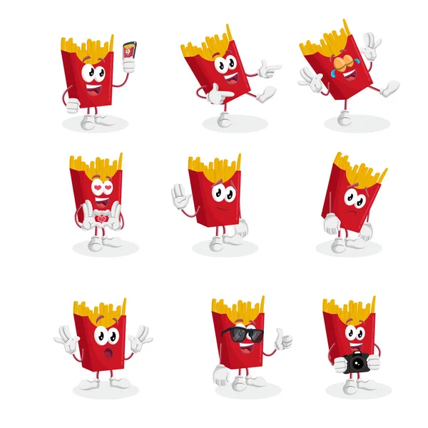 Kızarmış patates maskotu ve markanızı maskot için düz tasarım stili ile arka plan hazır.