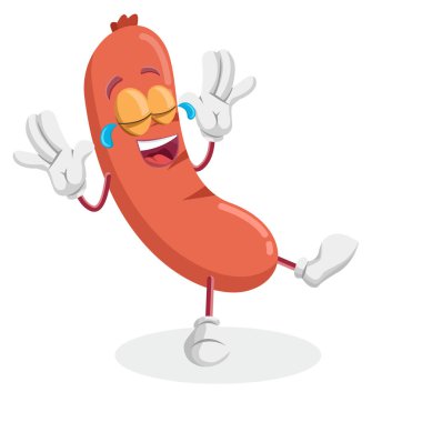 Sosis maskotu ve arka plan mutlu markanızı maskot için düz tasarım stili ile poz.