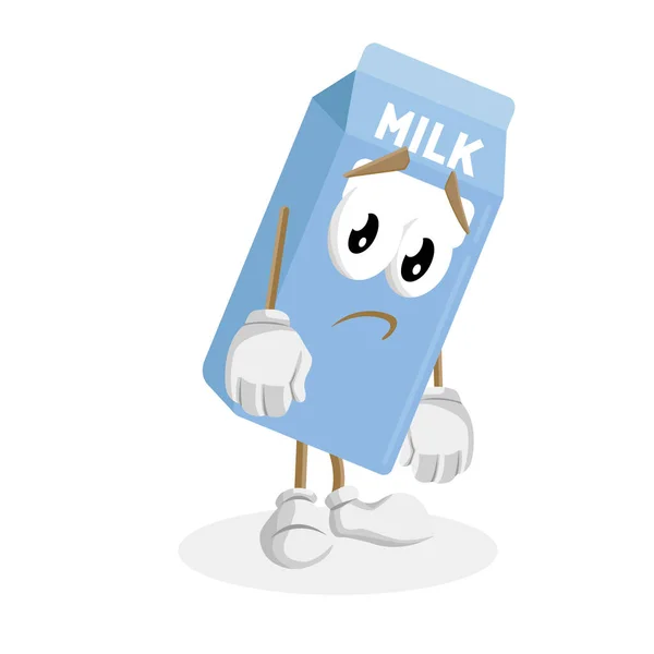 牛奶吉祥物和背景悲伤的姿势与平面设计风格为您的吉祥物品牌 — 图库矢量图片