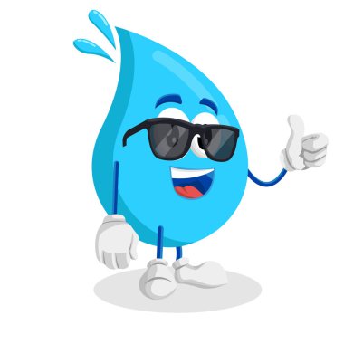 Markanızı maskot için düz tasarım stili ile su maskotu ve arka plan başparmak poz.