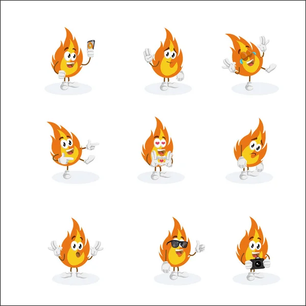 Yangın maskotu ve markanızı maskot için düz tasarım stili ile arka plan hazır.