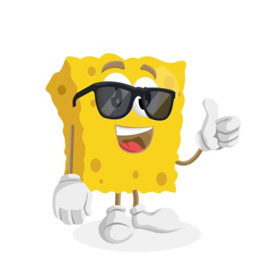 Markanızı maskot için düz tasarım stili ile sünger maskotu ve arka plan başparmak poz.