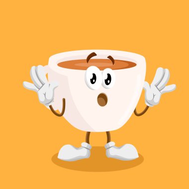 Markanızı maskot için düz tasarım stili ile Kupası maskotu ve arka plan sürpriz poz.