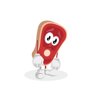 Markanızı maskot için düz tasarım stili ile et maskotu ve arka plan üzgün poz.