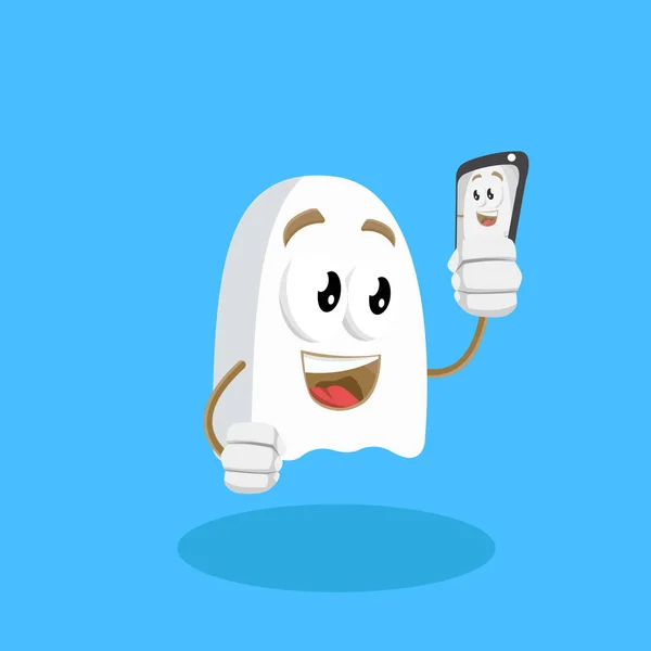 Fantasma Mascota Fondo Con Selfie Pose Con Estilo Diseño Plano — Archivo Imágenes Vectoriales