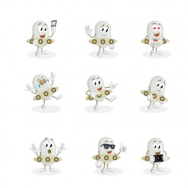 Ufo maskotu ve markanızı maskot için düz tasarım stili ile arka plan hazır.