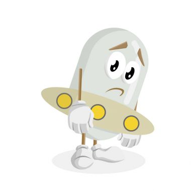 UFO maskotu ve arka plan üzgün markanızı maskot için düz tasarım stili ile poz.