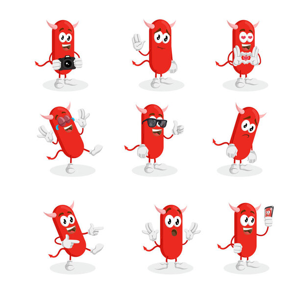 Все комплекты талисман дьявола и фон с плоским стилем дизайна для вашего бренда талисмана
.