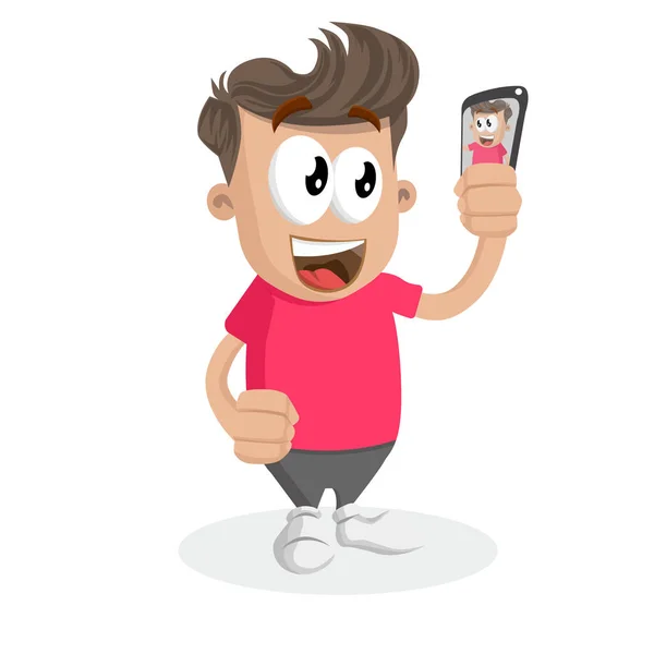 Mascotte Adolescent Fond Avec Pose Selfie Avec Style Design Plat — Image vectorielle