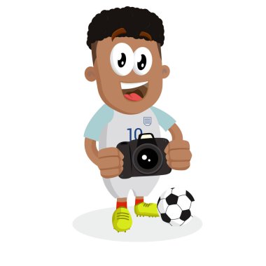 İngiltere'de maskotu ve markanızı maskot için düz tasarım stili ile kamera poz ile arka plan.