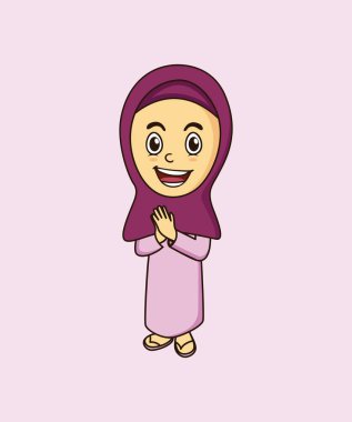 Müslüman kadınlar maskotu ve markanızı maskot için düz tasarım stili ile arka plan.