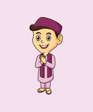 Müslüman maskotu ve markanızı maskot için düz tasarım stili ile poz arka plan dua.