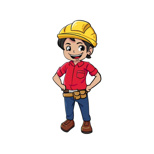 işçi maskotu ve arka plan şirin maskot marka için düz tasarım stili ile poz.