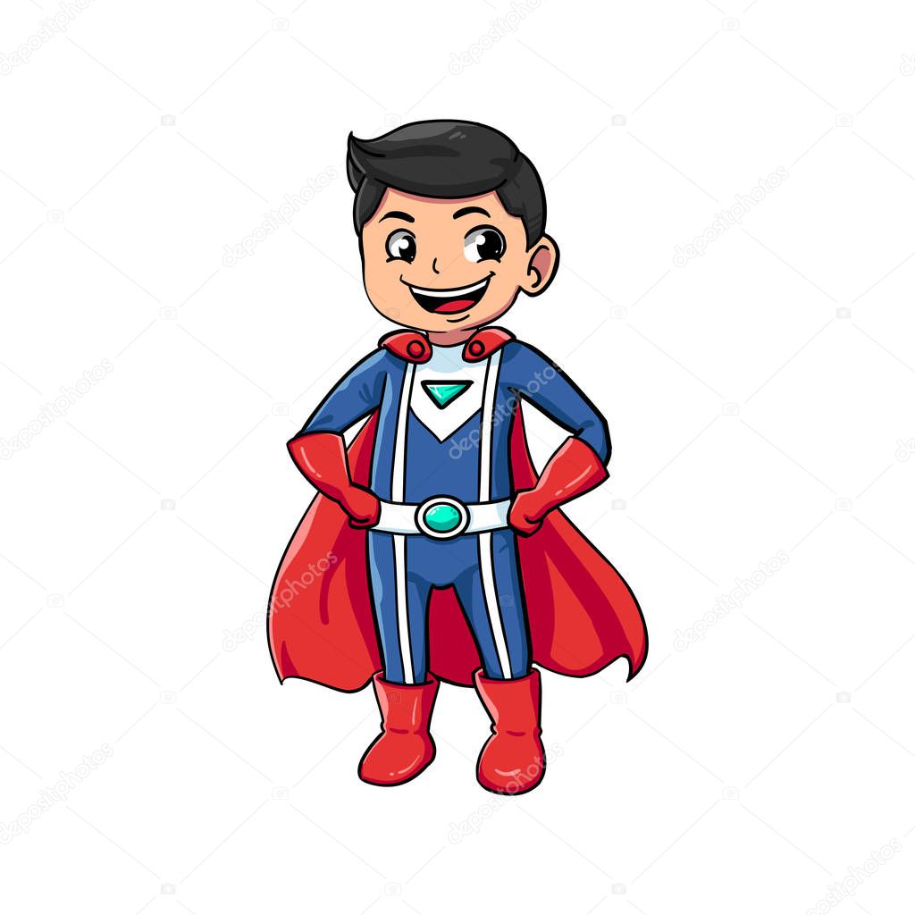 Superhero mascot and background smile pose with flat design style for your logo or mascot branding