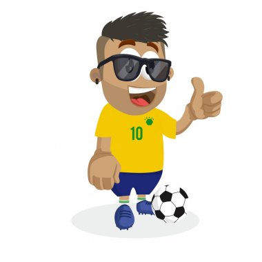 Logo veya maskotu marka düz tasarım stili ile Brezilya maskotu ve arka plan başparmak poz