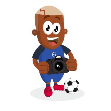 Logo veya maskotu marka düz tasarım stili ile Fransa maskotu ve arka plan ile kamera poz