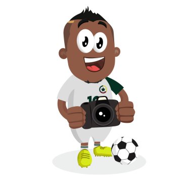 Senegal maskotu ve logosu veya maskotu marka düz tasarım stili ile kamera poz ile arka plan