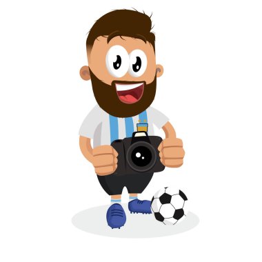 Logo veya maskotu marka düz tasarım stili ile Arjantin maskotu ve arka plan kamera poz