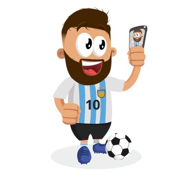 Logo veya maskotu marka düz tasarım stili ile Arjantin maskotu ve arka plan ile selfie poz