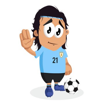 Logo veya maskotu marka düz tasarım stili ile Uruguay maskotu ve arka plan elveda poz