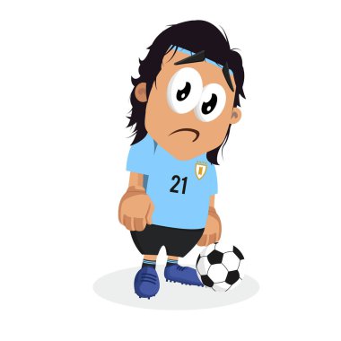 Logo veya maskotu marka düz tasarım stili ile Uruguay maskotu ve arka plan üzgün poz