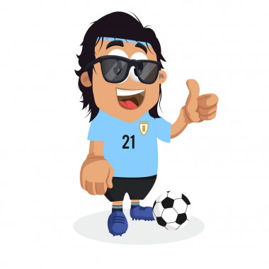 Logo veya maskotu marka düz tasarım stili ile Uruguay maskotu ve arka plan başparmak poz