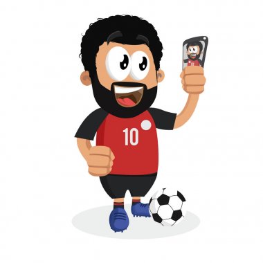 Logo veya maskotu marka düz tasarım stili ile Mısır maskotu ve arka plan ile selfie poz