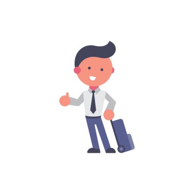 Logo veya maskotu marka düz tasarım stili ile işçi düz ve arka plan tatil poz