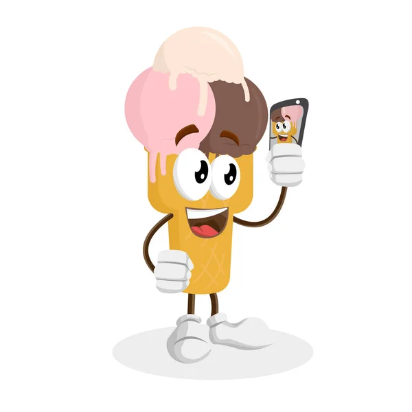 Mascotte Crème Glacée Fond Avec Pose Selfie Avec Style Design — Image vectorielle