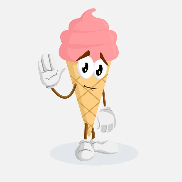 Cono Helado Mascota Rosa Pose Despedida Fondo Con Estilo Diseño — Vector de stock