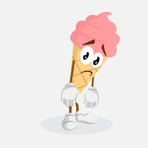 Mascotte Cône Crème Glacée Rose Fond Pose Triste Avec Style — Image vectorielle