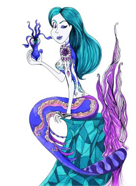 Deniz kızı dövme mürekkebi-ahtapot ile 