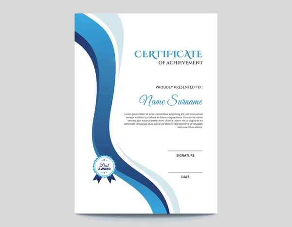 Vertical Blue Waves Certificate Design — Stock Vector