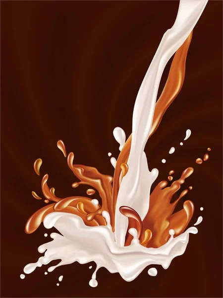 Melk en chocolade stroom. — Stockvector