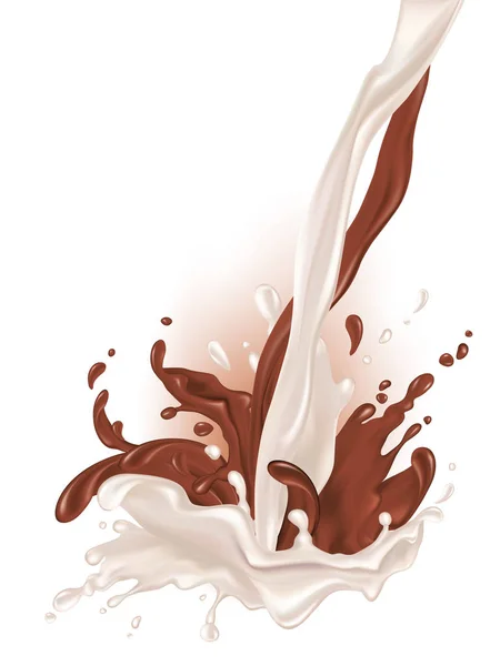 Milk and chocolate flow. — Stock Vector