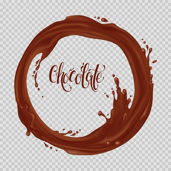 Chocolate Flowing Circle Realistic Falling Drops Splash Isolated Transparent Background — Stock Vector