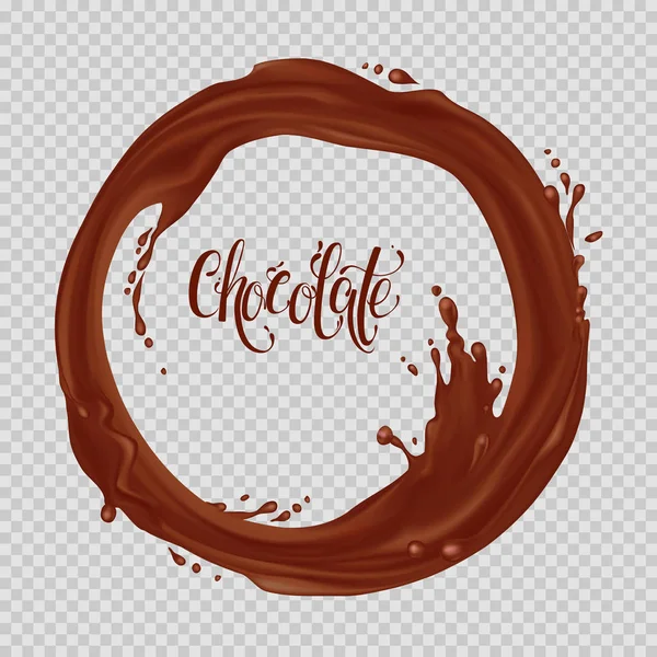 Chocolade Stroomt Een Cirkel Realistisch Vallende Druppels Splash Geïsoleerd Transparante Stockvector