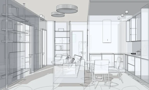 Modern Interior Design Sketch Apartment — Stock Photo, Image
