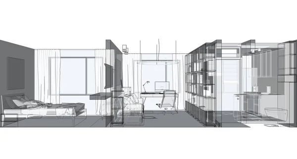 Modern Interior Design Sketch Apartment — Stock Photo, Image