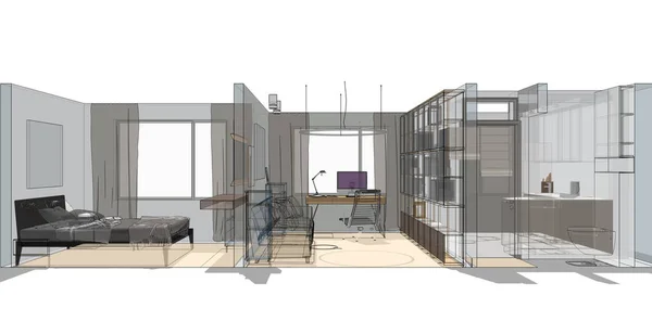 Interior Design Moderno Schizzo Dell Appartamento — Foto Stock